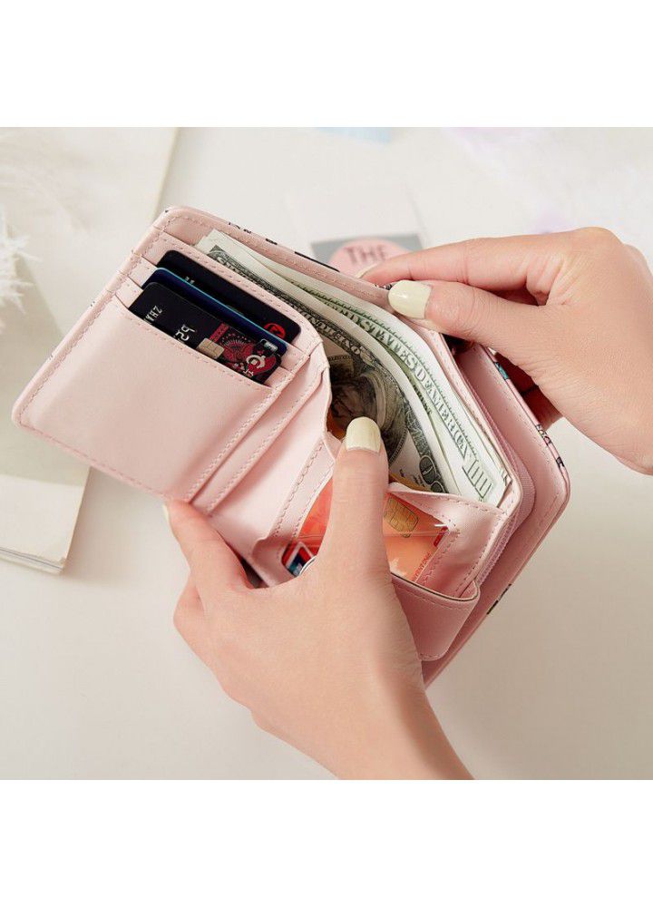  new wallet female student Korean Version cute cute cartoon fashion folding zero wallet female multi-function card bag 