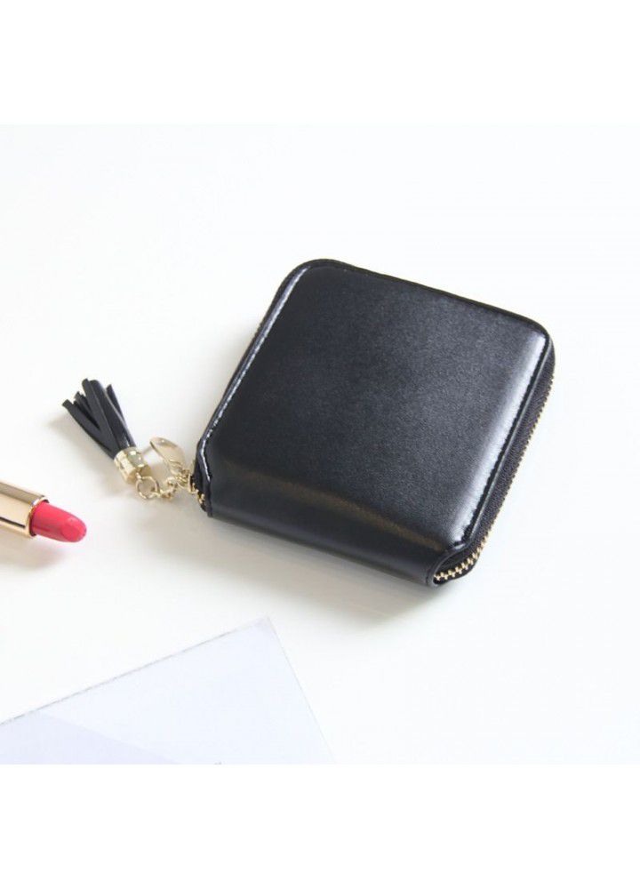  new Korean version of women's wallet basic solid color tassel pendant short wallet for women 
