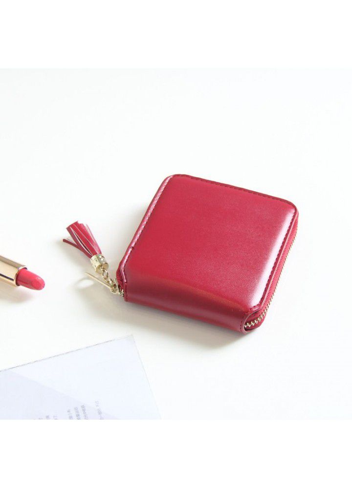  new Korean version of women's wallet basic solid color tassel pendant short wallet for women 