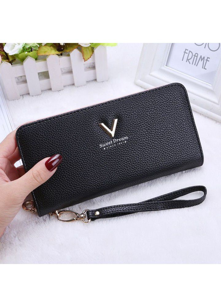  Korean women's wallet long popular handbag zipper wallet V-band zero wallet customized manufacturers 