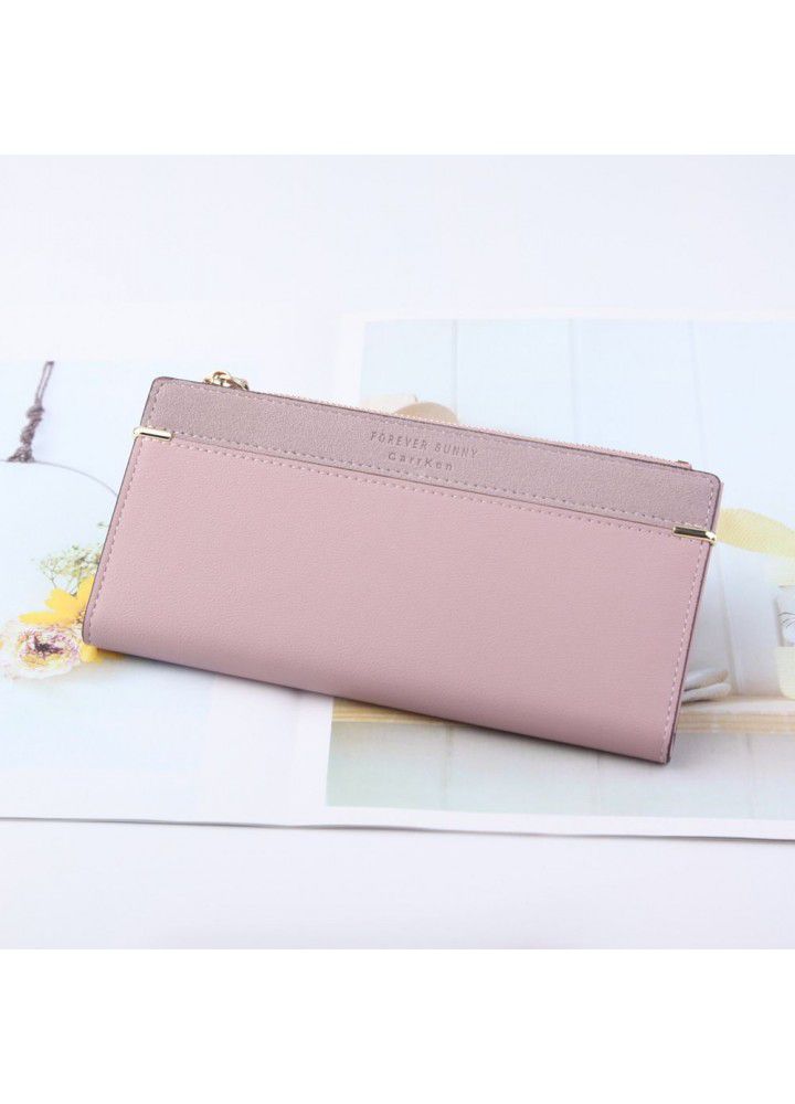 new women's wallet Korean fashion long buckle zipper bag multi color leather Block zero wallet 