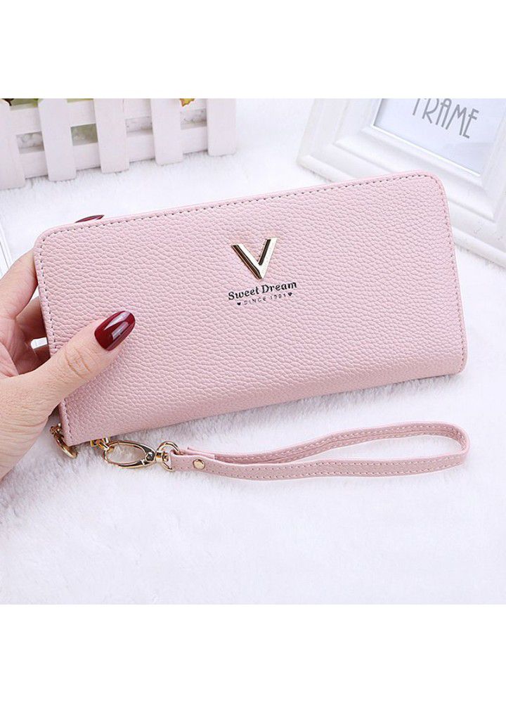  Korean women's wallet long popular handbag zipper wallet V-band zero wallet customized manufacturers 