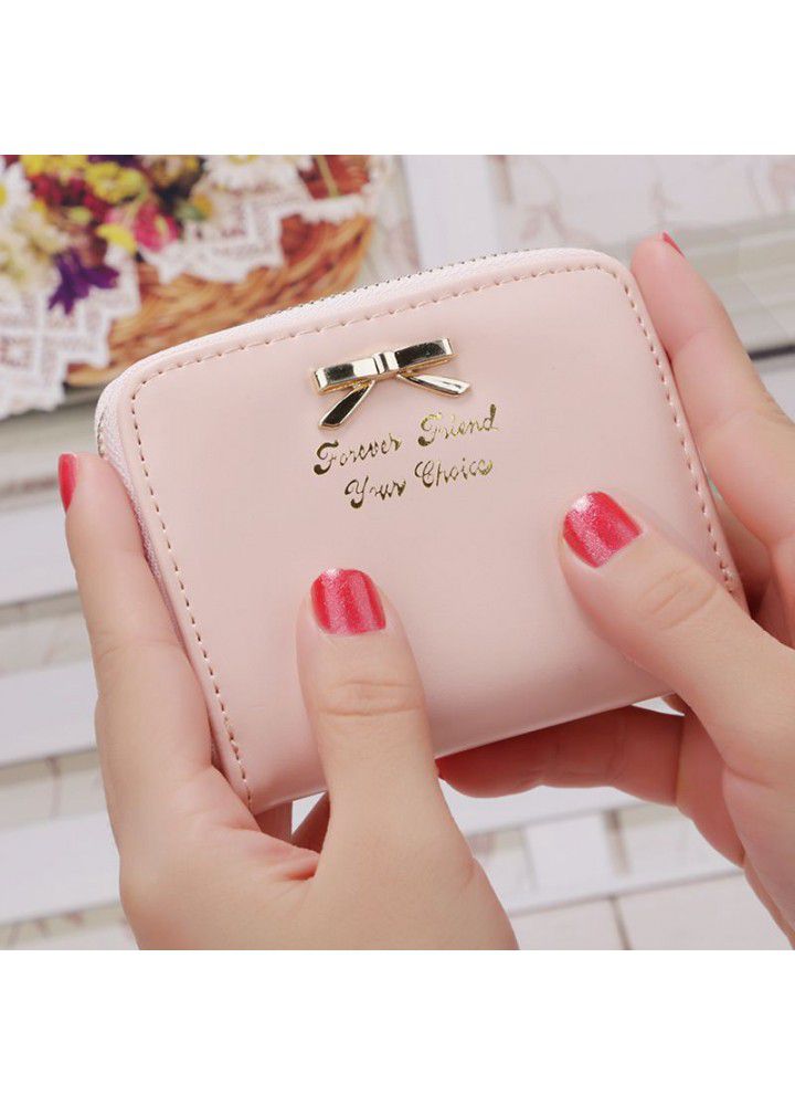  new Korean women's wallet short bow handbag women zipper zero wallet Mini cross border card bag 