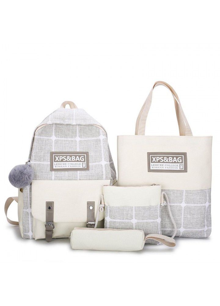 Cross border new leisure backpack 4-piece backpack Korean version simple fashion light schoolbag travel bag 