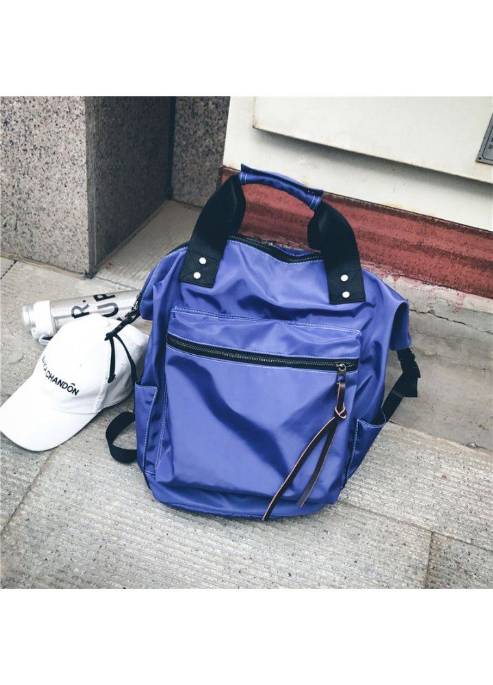 Nylon Backpack, Korean version, college style, solid color, light weight, anti splashing, portable travel bag, schoolbag 