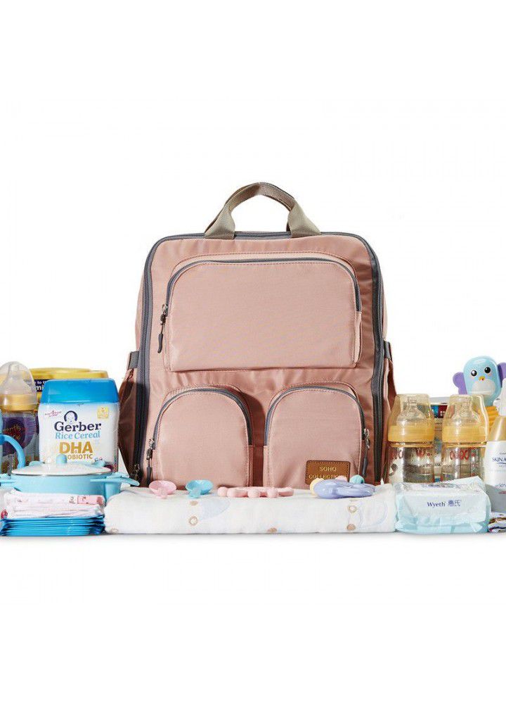 Double shoulder large capacity mummy bag portable set mother baby bag go out mummy bag baby ready to give birth bag can be customized 