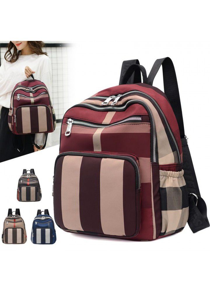 New striped backpack women's trend Korean fashion leisure travel nylon women's bag large capacity Backpack 