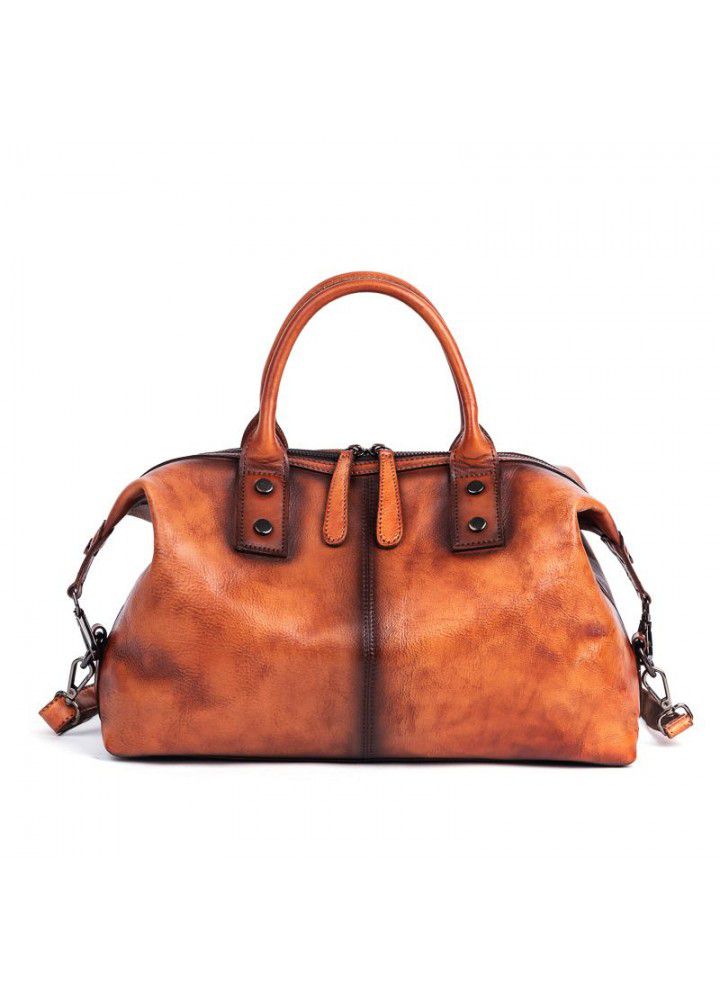  new European and American retro women's bag top leather women's handbag color wipe Single Shoulder Messenger Bag Large Capacity 