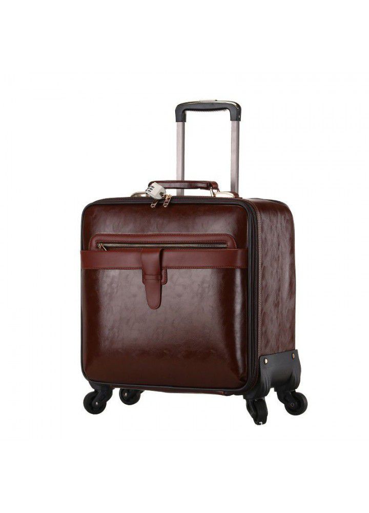 Wholesale business boarding Trolley Case men's business trip suitcase retro pu16 inch boarding case custom logo
