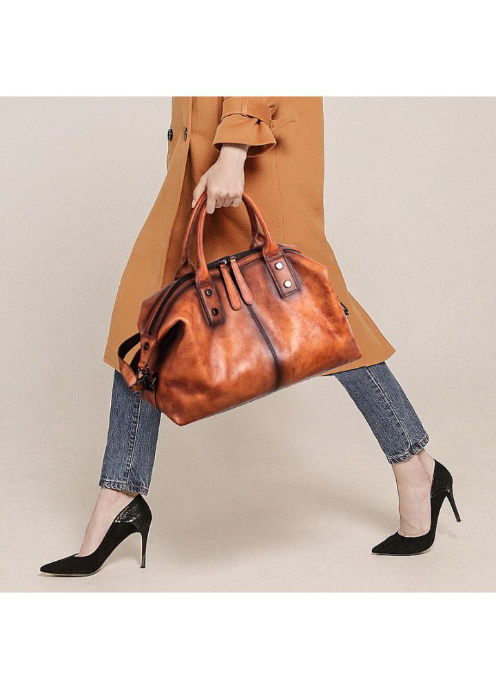  new European and American retro women's bag top leather women's handbag color wipe Single Shoulder Messenger Bag Large Capacity 