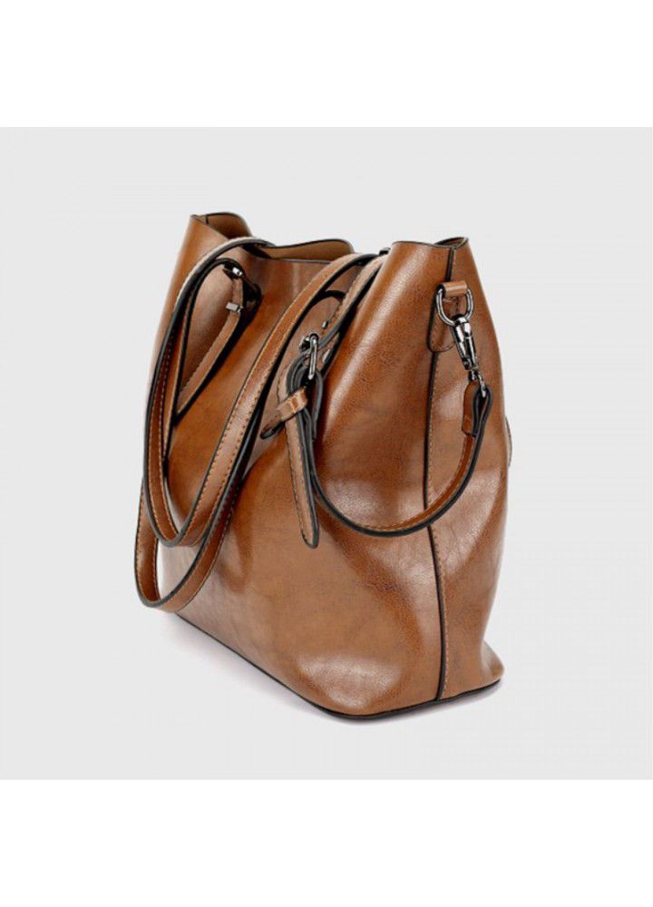 Cross border new oil wax leather women's bag Amazon Women's Bucket Bag retro handbag One Shoulder Messenger Bag h867 