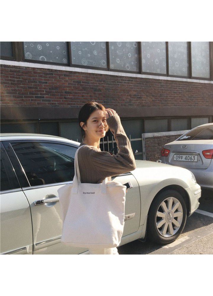 Korean new versatile large capacity letter zipper canvas bag minimalist style women's shoulder bag leisure Tote Bag 