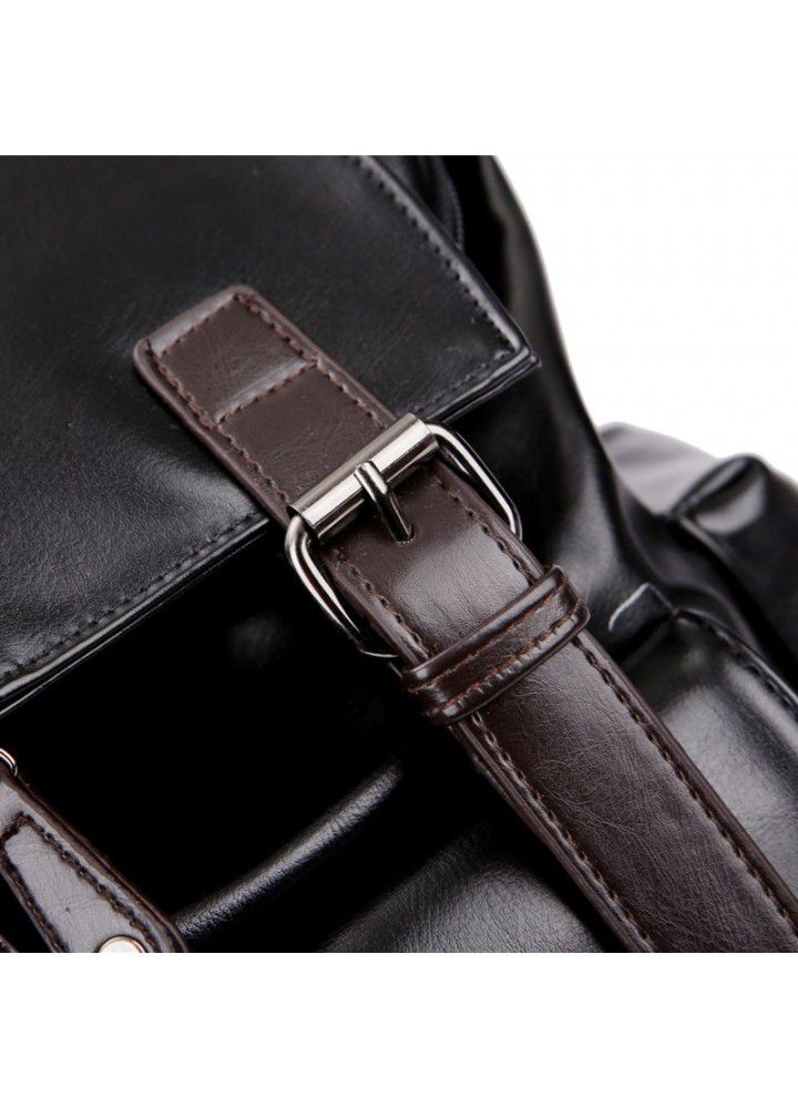 Korean men's PU leather backpack fashion trend schoolbag Student Backpack leisure business soft leather travel bag 