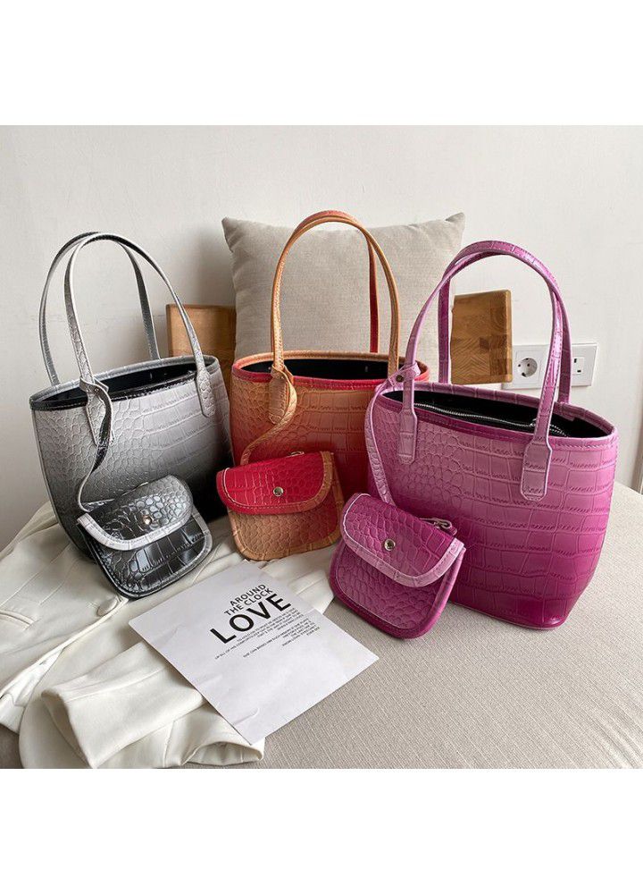 Bag custom processing  spring vegetable basket handbag stone grain Tote women's leisure gradient mother bag 