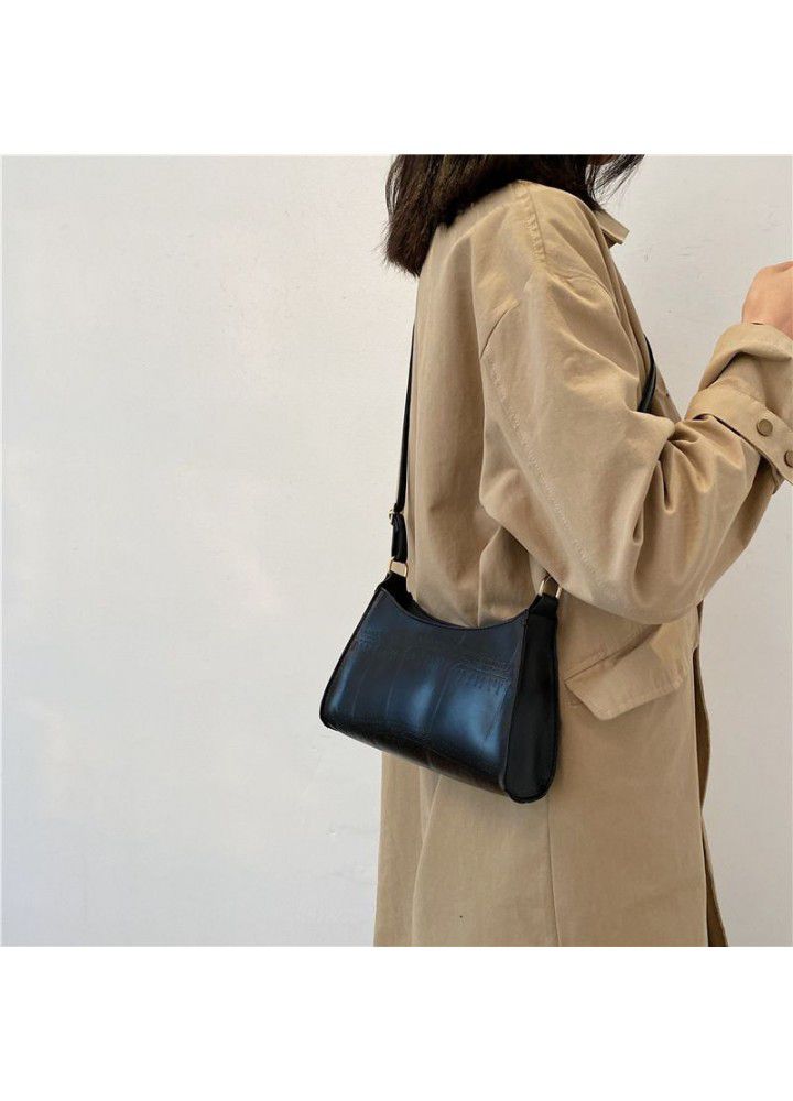 Bag women's new  women's messenger bag foreign girl underarm bag pure color PU waterproof one shoulder bag 