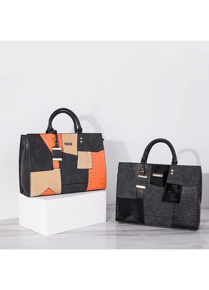  new Tote Bag Amazon fashion one shoulder trend women's bag cowhide Pu splicing women's handbag 