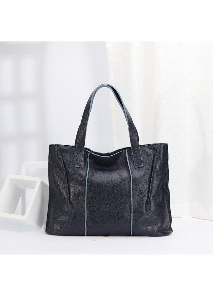 Bag female litchi soft leather tote bag simple and versatile large capacity commuting one shoulder portable leather foreign trade women's bag 