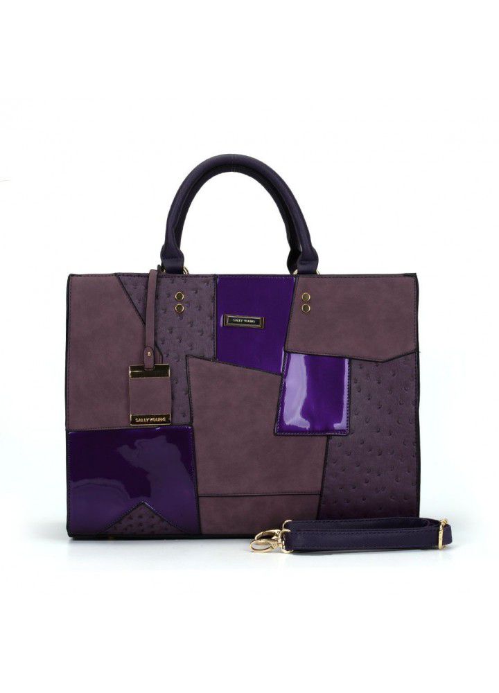  new Tote Bag Amazon fashion one shoulder trend women's bag cowhide Pu splicing women's handbag 