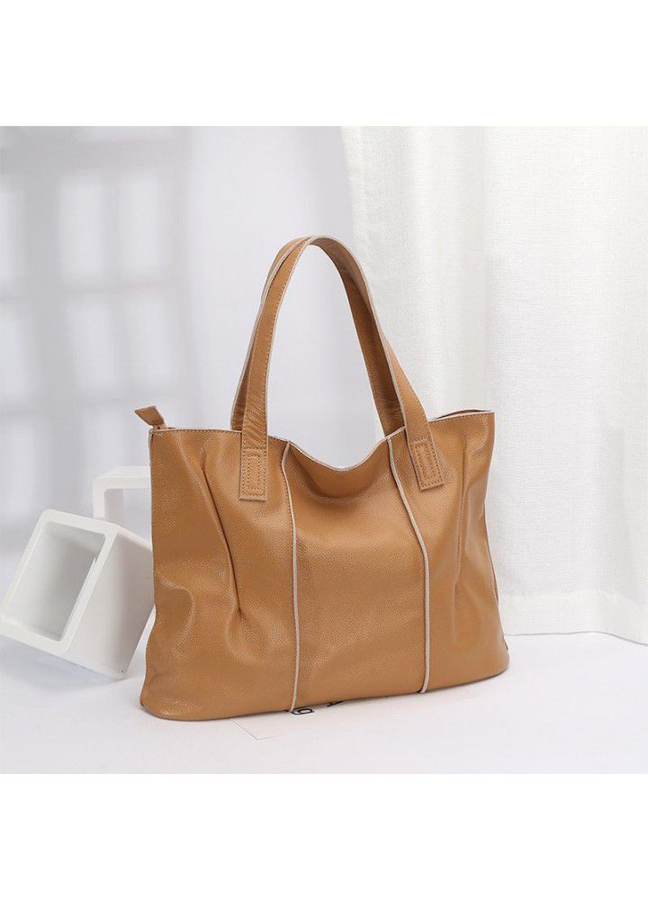 Bag female litchi soft leather tote bag simple and versatile large capacity commuting one shoulder portable leather foreign trade women's bag 
