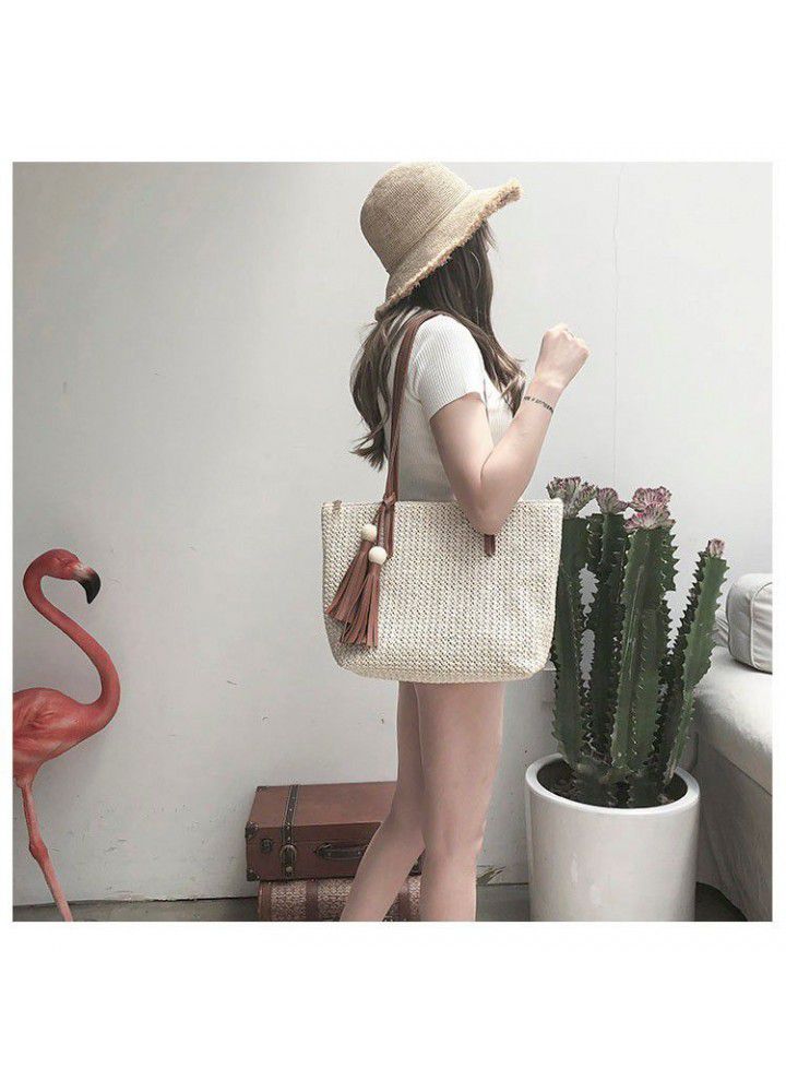 Korean straw bag large capacity vegetable basket bag braided tassel portable shoulder bag fashion tote bag for women 
