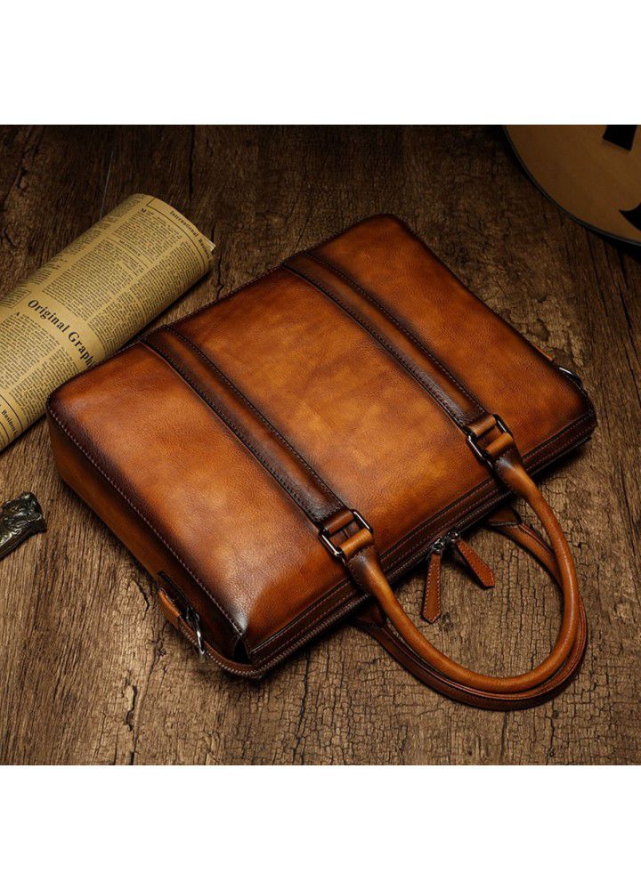 2020 summer new product vegetable tanning leather first layer Cow Leather Handmade men's briefcase 