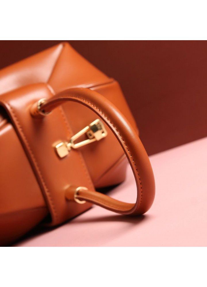  leather bag women's niche Design Handbag European and American fashion retro wonton dumplings wonton women's Bag Satchel 