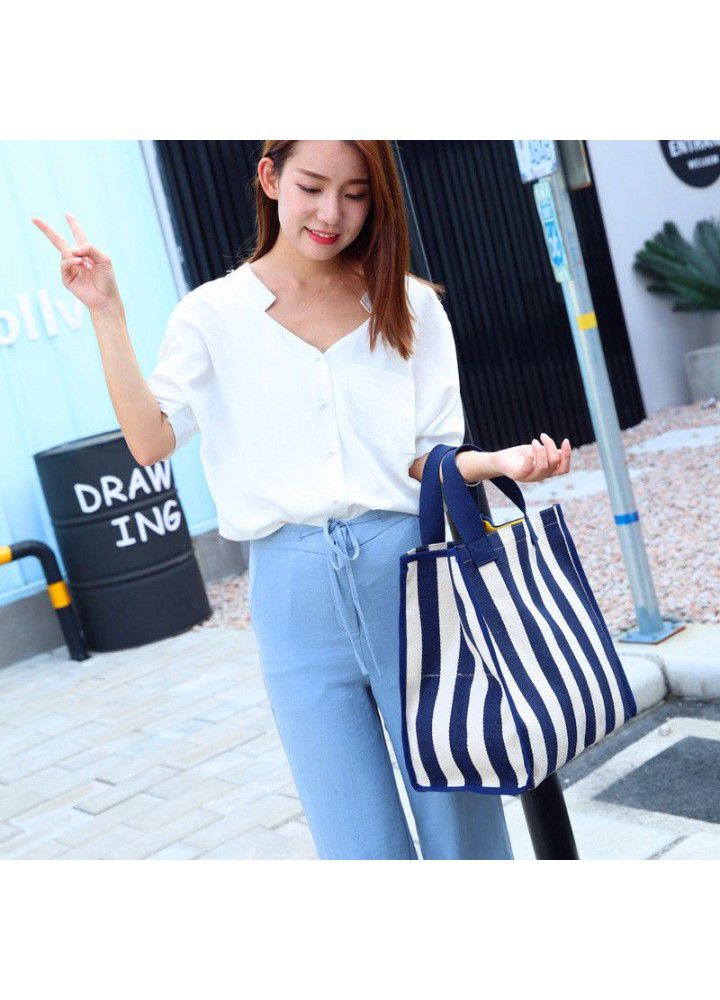 Korean literature and art small fresh stripe Shopping Bag Canvas hand bag shopping bag computer bag 