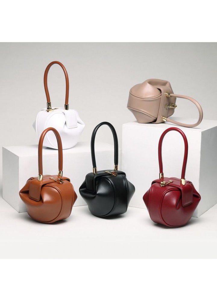 2021 leather bag women's niche Design Handbag European and American fashion retro wonton dumplings wonton women's Bag Satchel 
