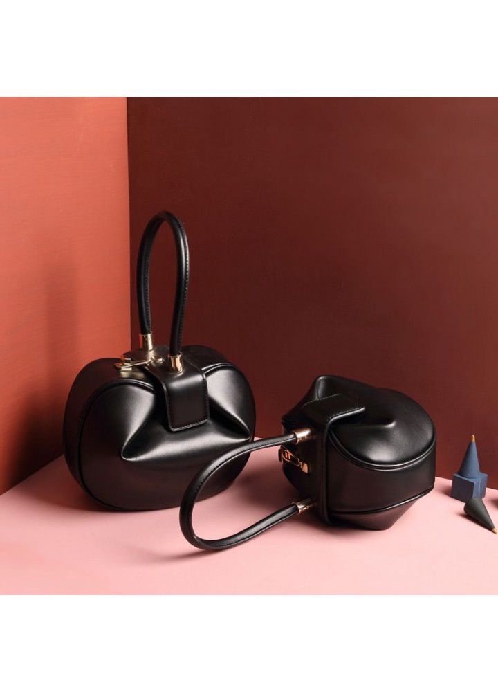  leather bag women's niche Design Handbag European and American fashion retro wonton dumplings wonton women's Bag Satchel 