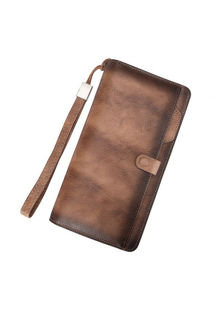 European and American new fashion men's wallet long leather multi-function wallet Retro Leather Hand Bag Large Capacity men's bag 