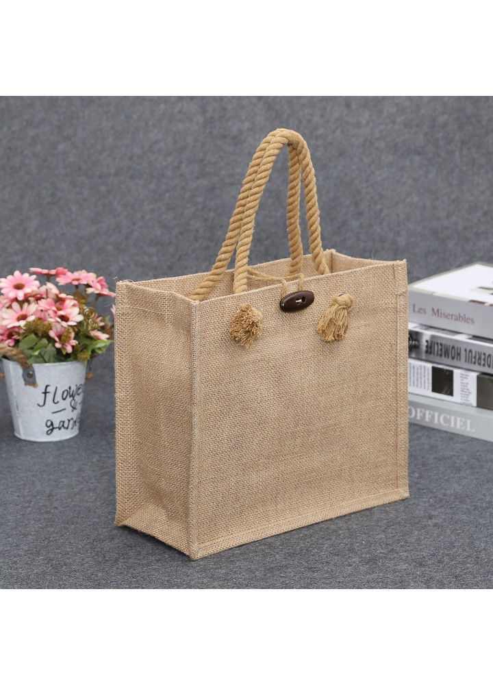 Retro handbag portable fresh linen bag with side bottom jute single shoulder large capacity cotton linen bag customization 