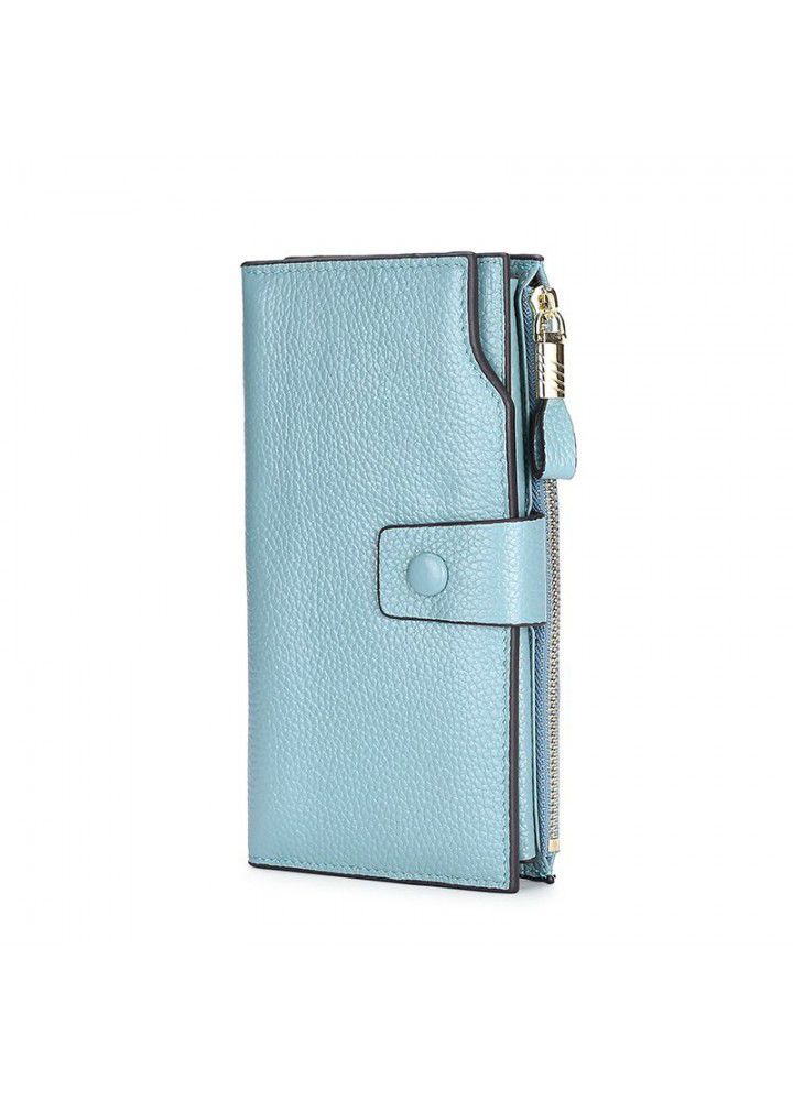 Head leather  new RFID women's handbag Long Wallet multi function litchi leather mobile phone bag 