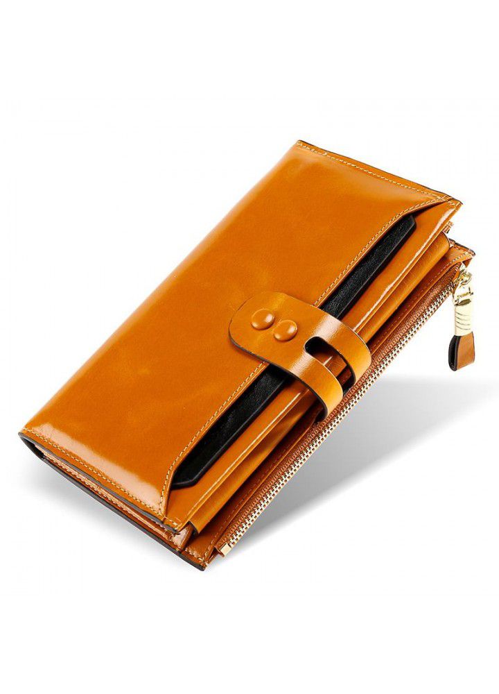 Amazon international station hot wallet women's leather long European and American handbag large capacity oil wax Wallet 