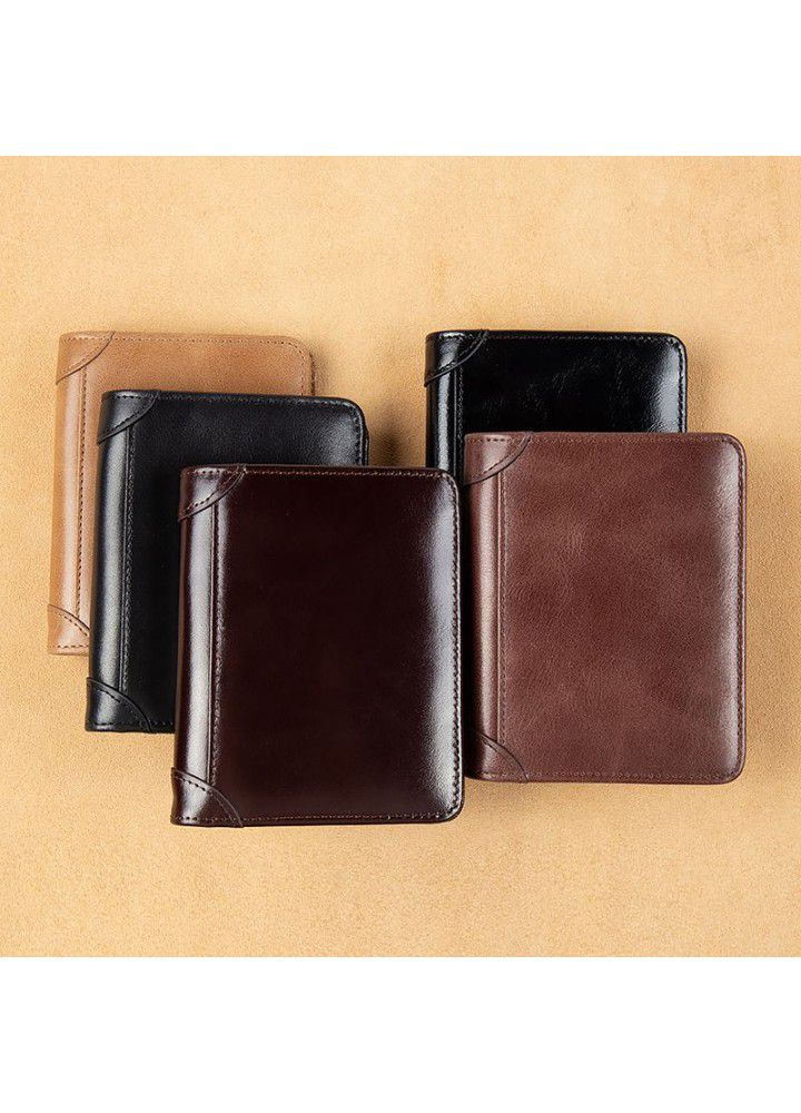 Men's Leather Wallet ultra thin anti theft brush vertical  new card bag men's Leather Wallet 