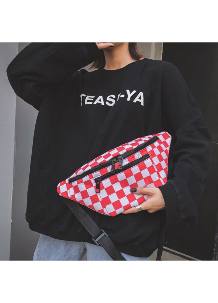 Fashion checkerboard waist bag in Harajuku Street racket men's and women's single shoulder oblique cross bag functional sports outdoor chest bag 