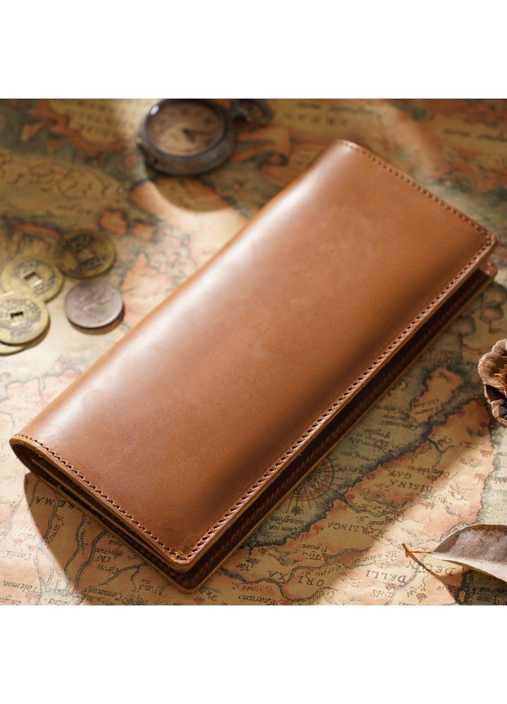 Amazon express retro crazy horse skin long wallet men's leather business handbag leather zipper wallet 