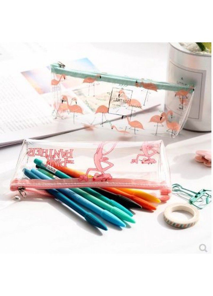Korean creative small fresh pencil bag transparent art Flamingo pencil bag large capacity simple schoolgirl stationery bag 