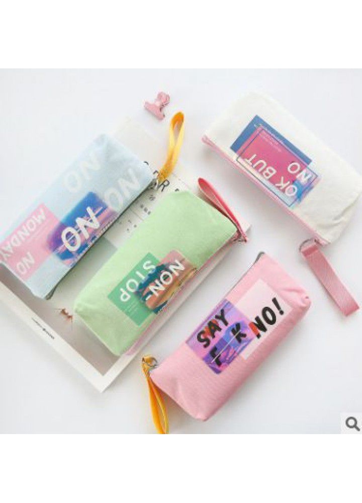 Korean letter simple laser pencil case canvas girl pencil case junior high school students stationery box wholesale 