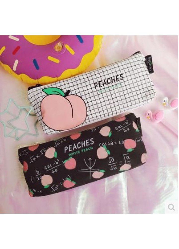 Creative and lovely japanese peach canvas pencil bag small fresh and interesting letter stationery box storage bag pencil bag girl 