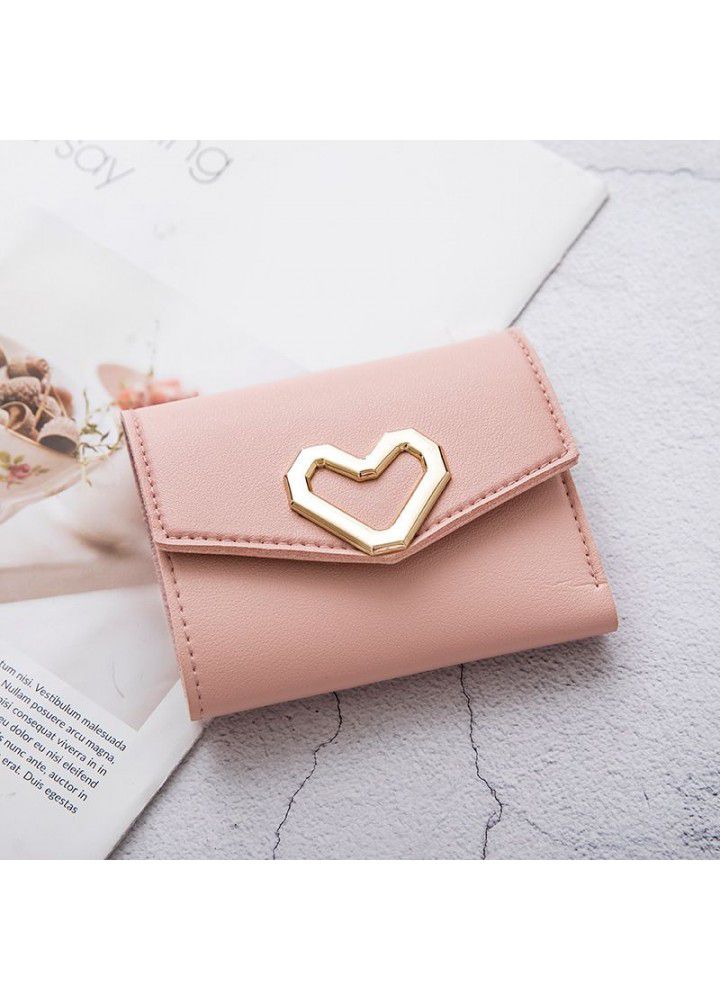  fashion short wallet women's Korean heart-shaped wallet simple square three fold Wallet women's zero wallet 