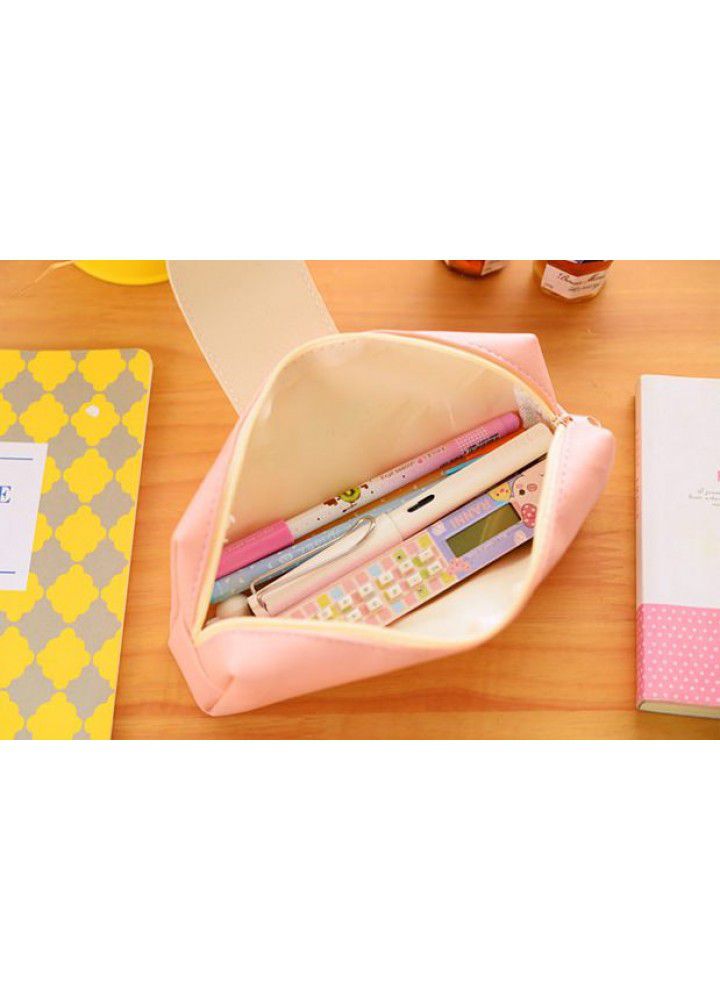 Small fresh beard Pu large capacity student stationery bag simple button pencil case 