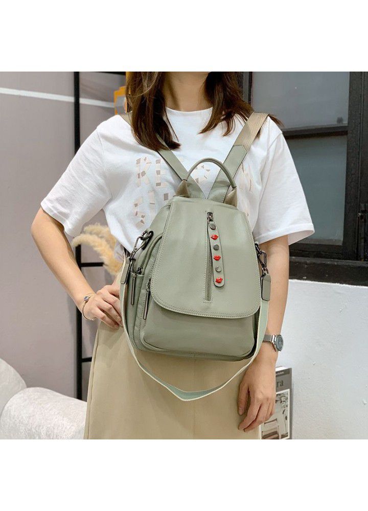 Leather natural fall backpack  new fashion versatile one shoulder women's bag leather women's backpack 609 
