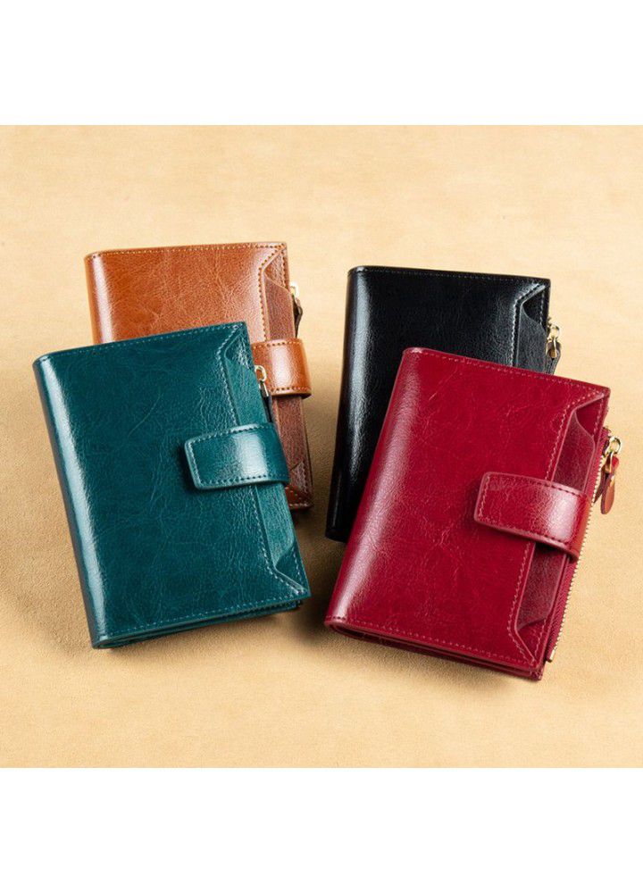  New Retro Leather lady's wallet multi function RFID anti theft brush large capacity change Zipper Wallet 
