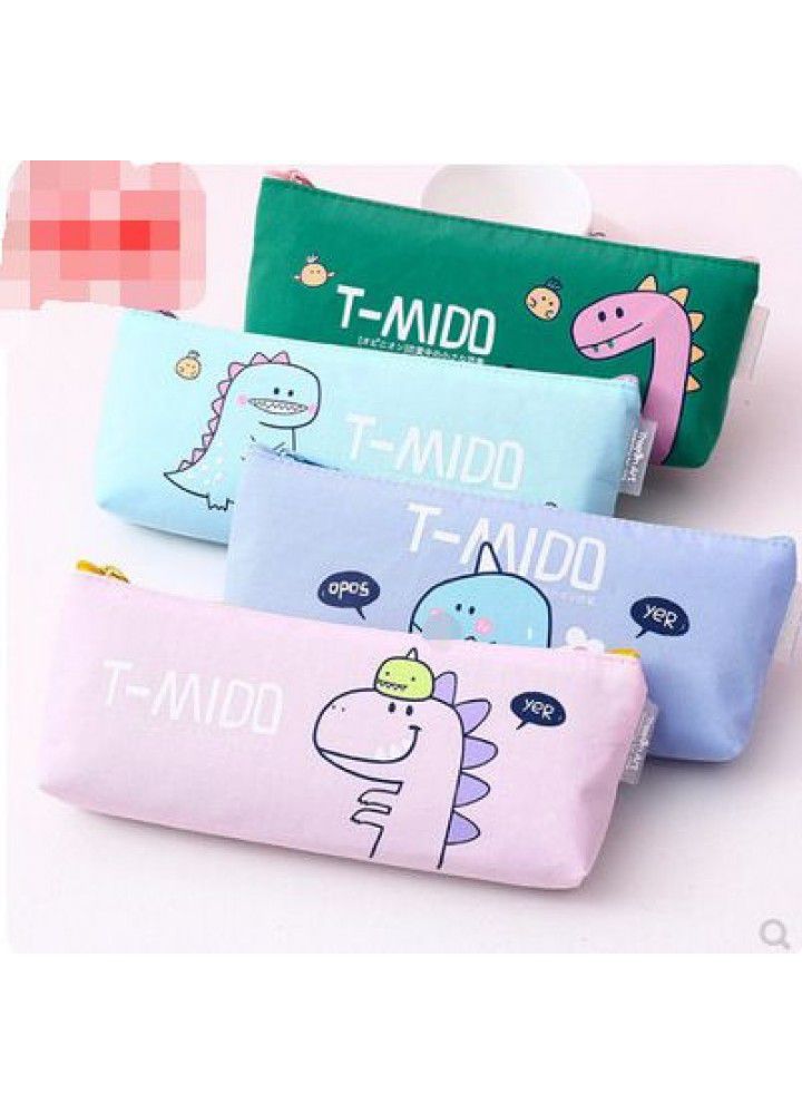 Korean version large capacity pencil bag for female primary school students cute little dinosaur canvas pencil bag for junior high school students stationery 