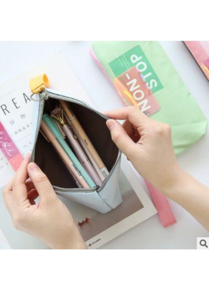 Korean letter simple laser pencil case canvas girl pencil case junior high school students stationery box wholesale 