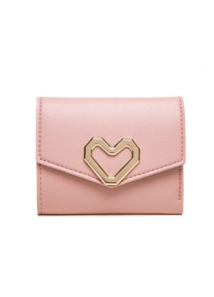  fashion short wallet women's Korean heart-shaped wallet simple square three fold Wallet women's zero wallet 