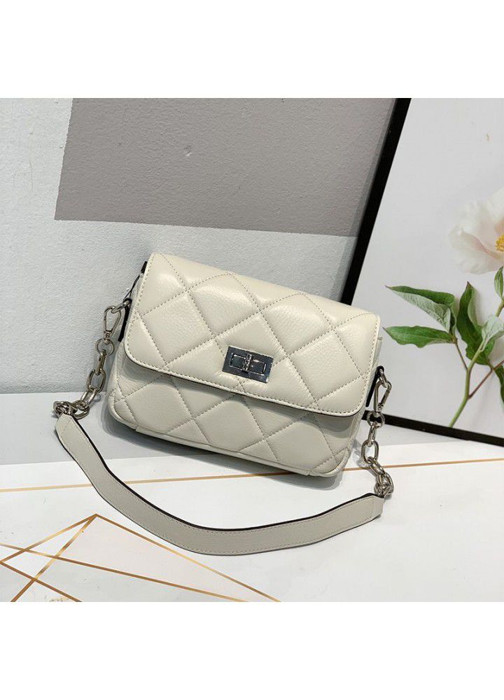 Lingge chain bag  new fashion lock leather small square bag trend women's bag small cross shoulder bag 3319 