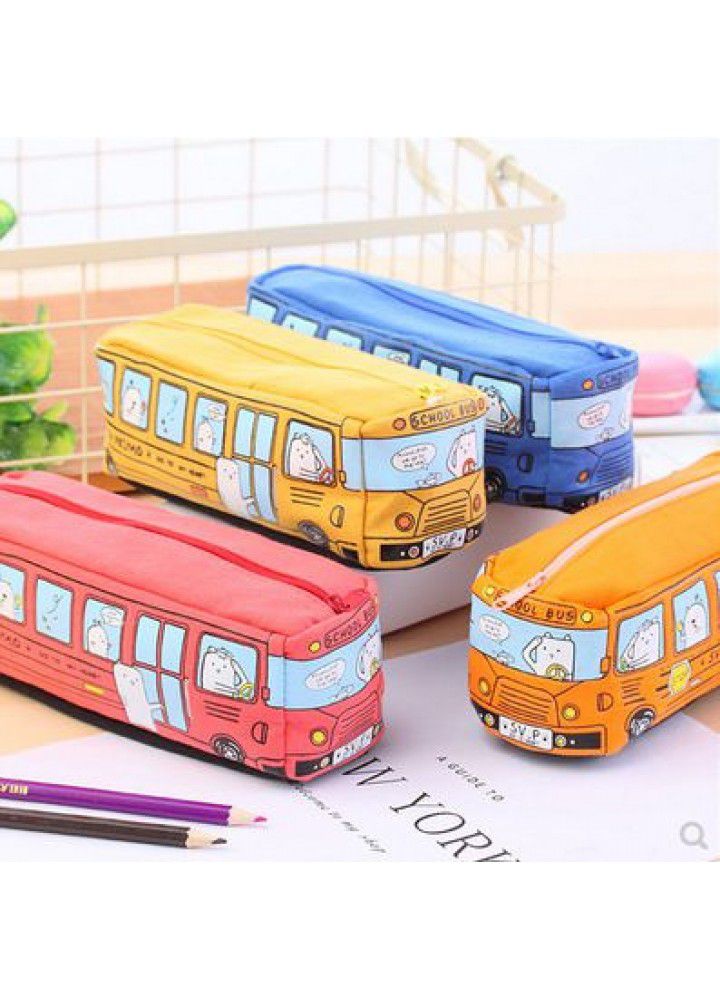 Cross border big capacity car pencil case creative canvas prinuo bus pencil case 