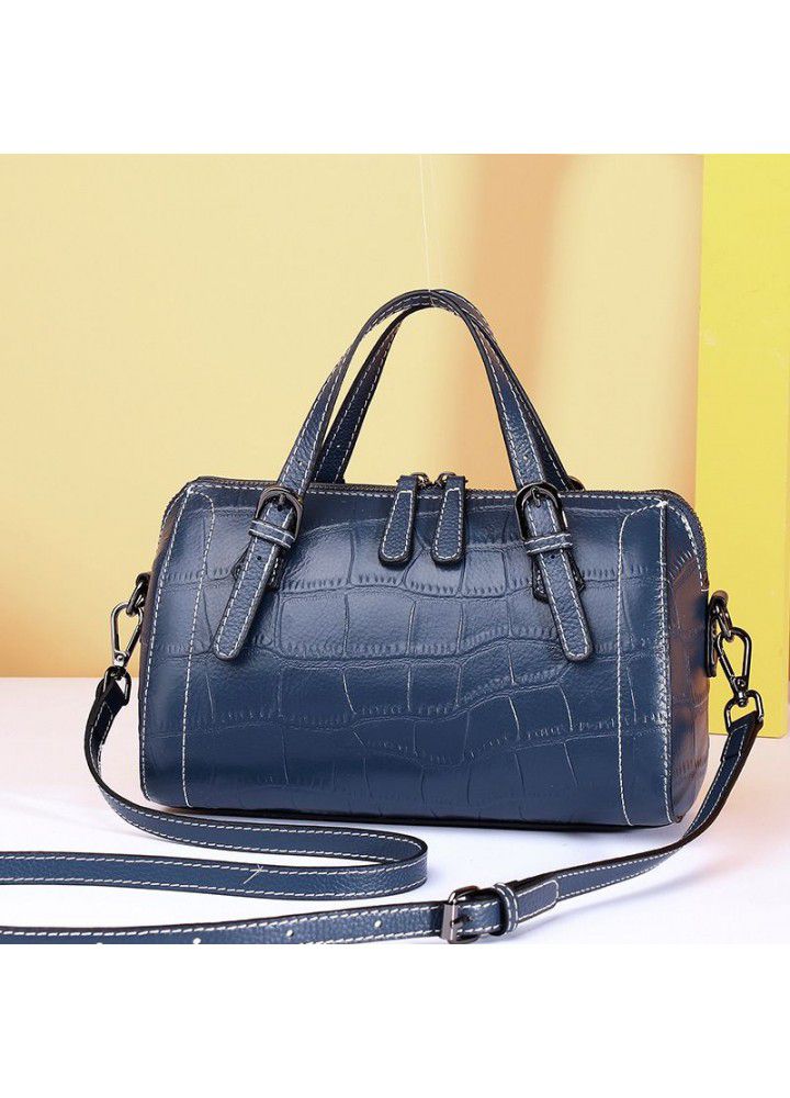 Leather European and American women's bag  New Boston Bag trend crocodile cross shoulder bag versatile cross shoulder bag 3632 