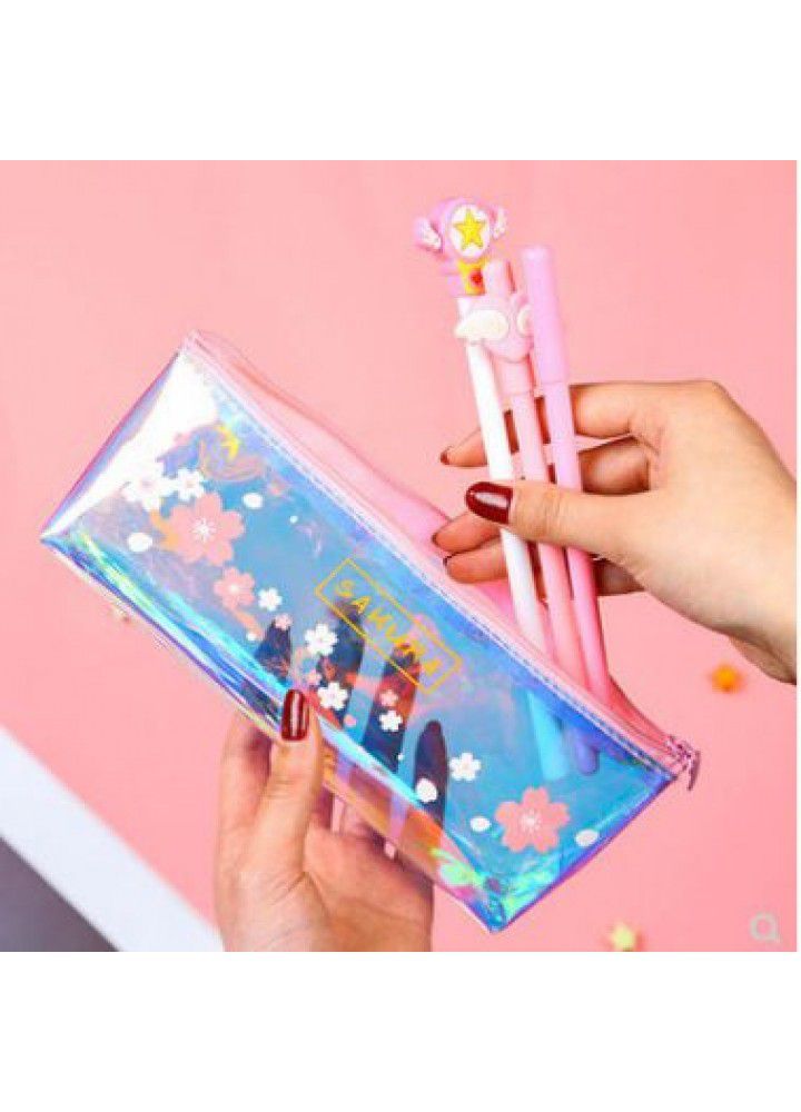 Laser transparent pen bag personality ins net tiktok, stationery bag fresh girl stationery box lovely bag 